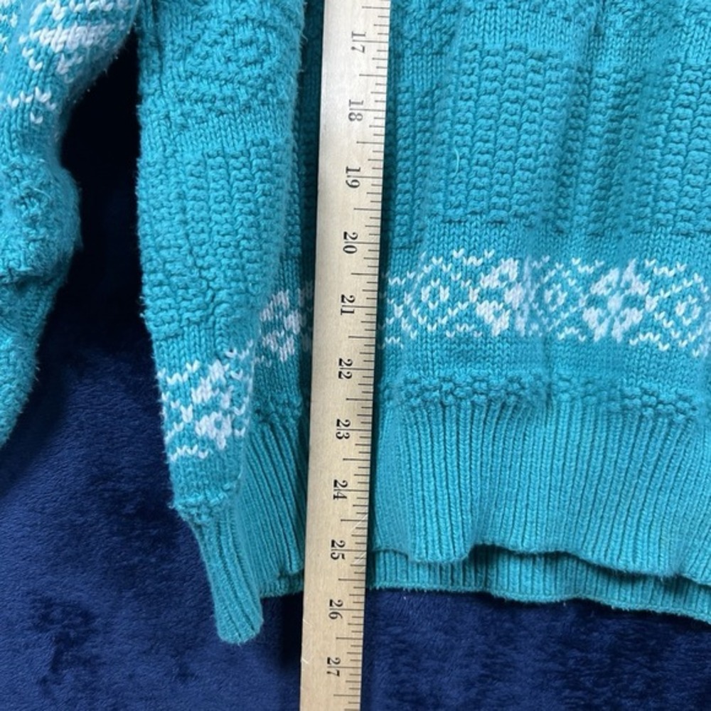 Vintage Saks Fifth Av Teal Sweater Made In Italy XL White Snowflake Pattern - Picture 2 of 15